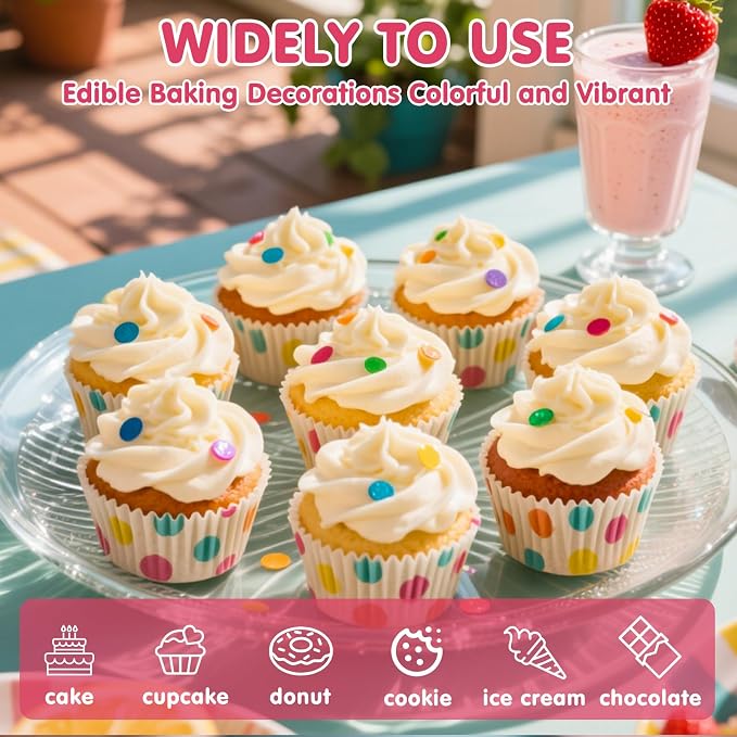 Edible Confetti Sprinkles,Colorful Round Cake Decoration for Desserts,Rainbow Circular Candy,Pastel Circle Sprinkles for Cake Baking,Perfect For Birthday Wedding Party Decorating Supplies