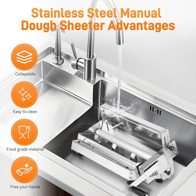 Folding Dough Rolling Machine with 39.4'' x 15.8" Sheeter Board, Stainless Steel Manual Dough Sheeter for Home Manual Dough Roller Machine with Thickness Adjustable for Making Fudge Crust, Pizza Dough