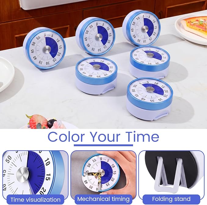 Blosssound 3 Pcs 60 Minute Visual Timers 3 Inch Mechanical Desk Countdown Timer with Magnetic Foldable Legs Hanging Hole Alarm Kitchen for Cooking Study Tool Meeting (Purple)