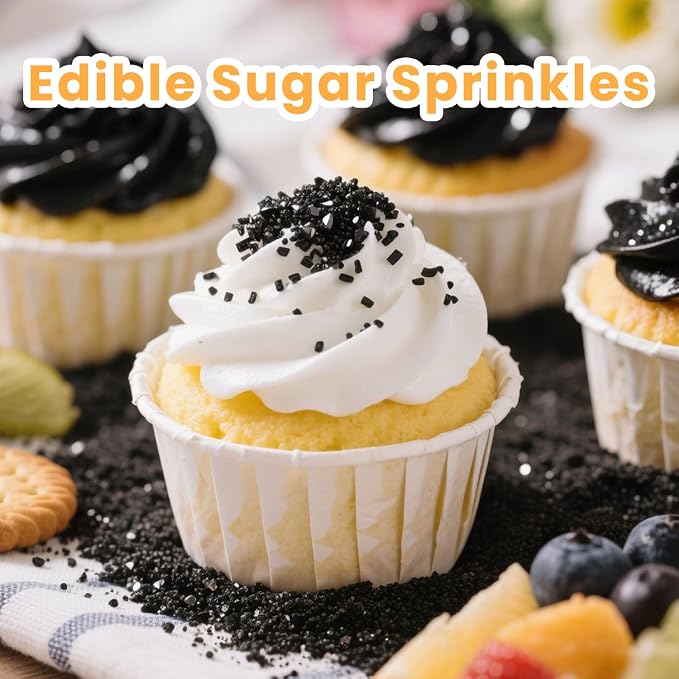 Edible Sprinkles 4 Color Mix, Gold Black White Pink Sugar Crystal Sprinkles for Cake Decorating, Cupcake Toppers, Ice Cream Topping, Cookie Baking Decorations, 110g 3.88oz