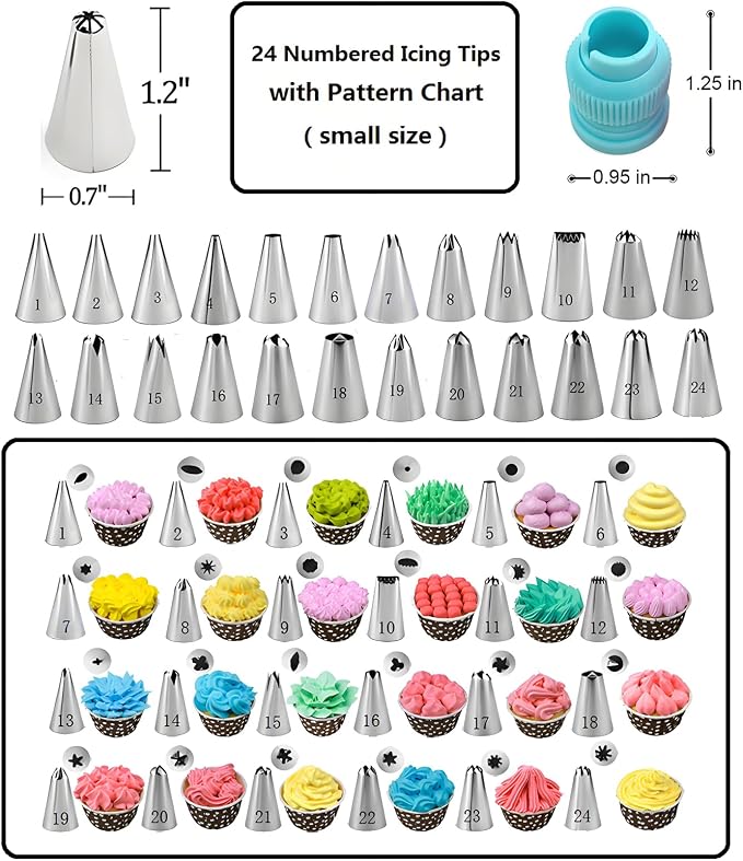 Cake Decorating Kit, 248 Pcs Baking Supplies (Blue) | Cake Turntable, Leveler, 24 Numbered Icing Tips, 2 Spatulas, 3 Scrapers, 50 Cupcake Liners, 100 Pastry Bags & More
