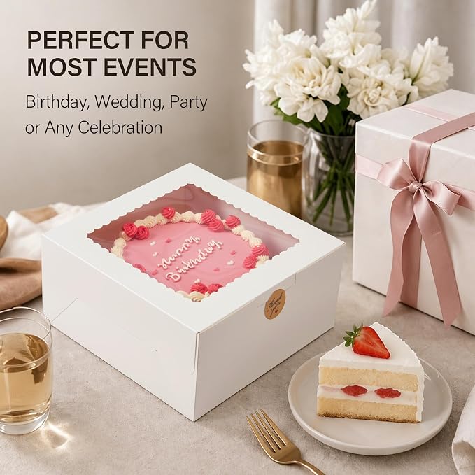 Kootek 24pcs Cake Boxes with Window, 10 x 10 x 5 Inches Bakery Boxes Treat Cookie Dessert Boxes Pastry Box for Cake, Chocolate Covered Strawberries, Cupcakes, Donuts, Baked Goods