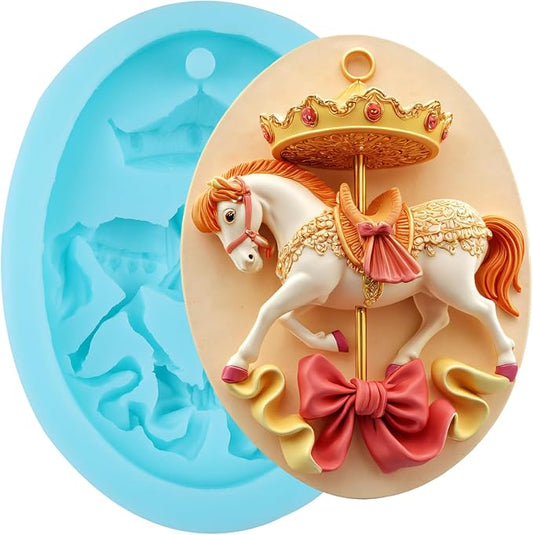 Carousel Horse Silicone Molds Merry-Go-Round Fondant Chocolate Mold for Cake Decorating Cupcake Topper Candy Gum Paste Polymer Clay
