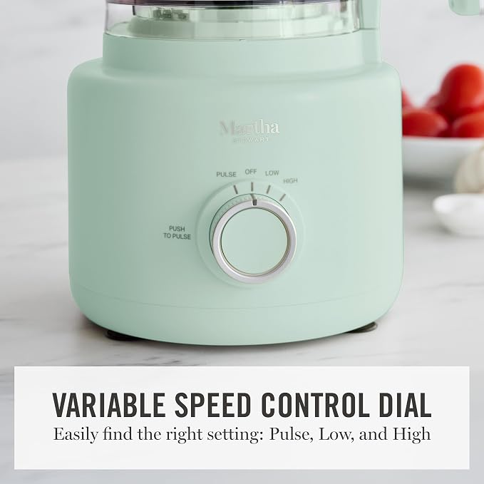 Martha Stewart Food Processor, 10-Cup Electric Chopper for Slicing, Shredding, Mincing and Puree, BPA-Free Twist & Lock Bowl, 3 Multipurpose Blades, Variable Speed Dial, Wide Feed Chute, Honeydew