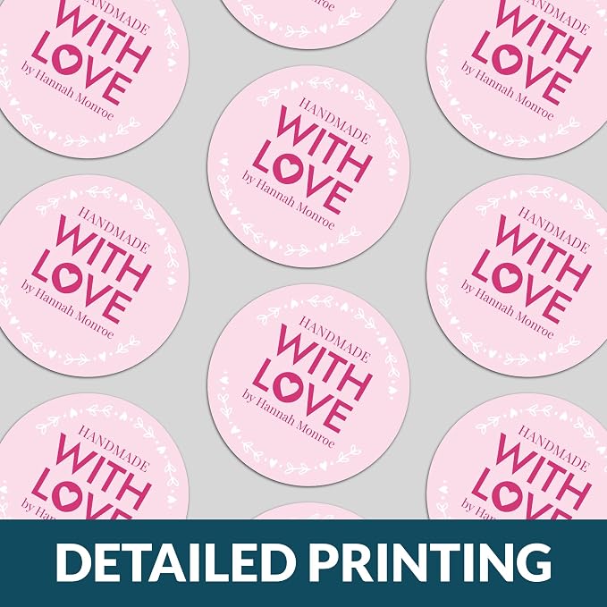 Personalized Handmade with Love Stickers – Custom 2" Round Packaging Labels for Small Business Orders, Gifts, Boxes & Envelopes (50–1000 Stickers) (Circled Heart)