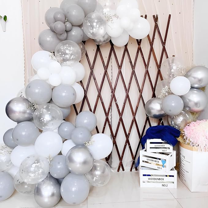 Voircoloria 90pack Gray Balloons Different Size 18/12/10/5 Inch Pastel Grey Balloon Garland Arch Kit for Graduation, Wedding, Birthday, Gender Reveal, Baby Shower, Bridal Shower Decorations