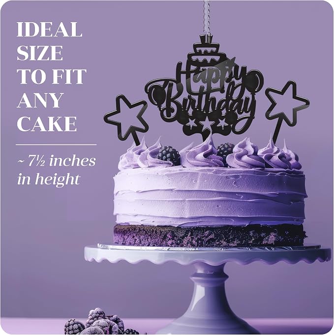 Happy Birthday Acrylic Cake Topper Candle, Black, 2 Wicks