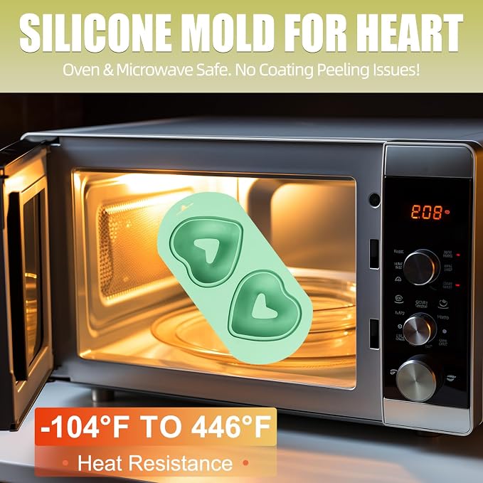 QELEG 2 Pack Silicone Donut Pan, 2-Cavity Fluted Tube Cake Pan Non-stick Silicone Baking Mold for Donuts, Cornbread, Brownies, Bagel, Jellies Green 2Pcs/2-Cavity,heart