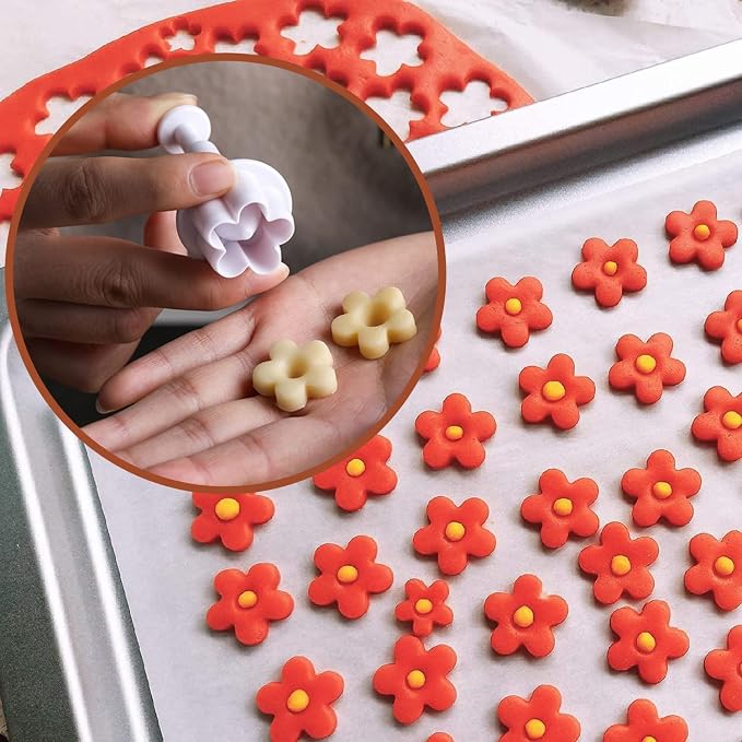Fondant Plunger Cutters Set- 24pcs Fondant Cutters Cake Cutters for Decorating Heart Flower Star Geometric Shape DIY Decorating Mold Tools Set | Spring-release plastic tools for clean mini shapes on gum paste, cookies and cake toppers