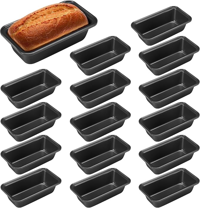 Uiifan 16 Pcs Mini Loaf Pan for Baking Bread Non Stick Small Banana Bread Tins Mini Loaf Pans for Nonstick Tiny Meatloaf Pan Carbon Steel for Oven and Baking (6 * 3.3 * 2inch,Grey)