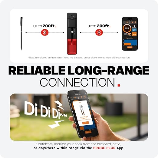 Smart Bluetooth Wireless Meat Thermometer Digital, 6 Accuracy Sensors, 0.5S Instant Read Food Thermometer, 2-in-1 100H Battery Fast Charge Base, APP Control & Custom Menu for BBQ, Grill, Smoker, Oven