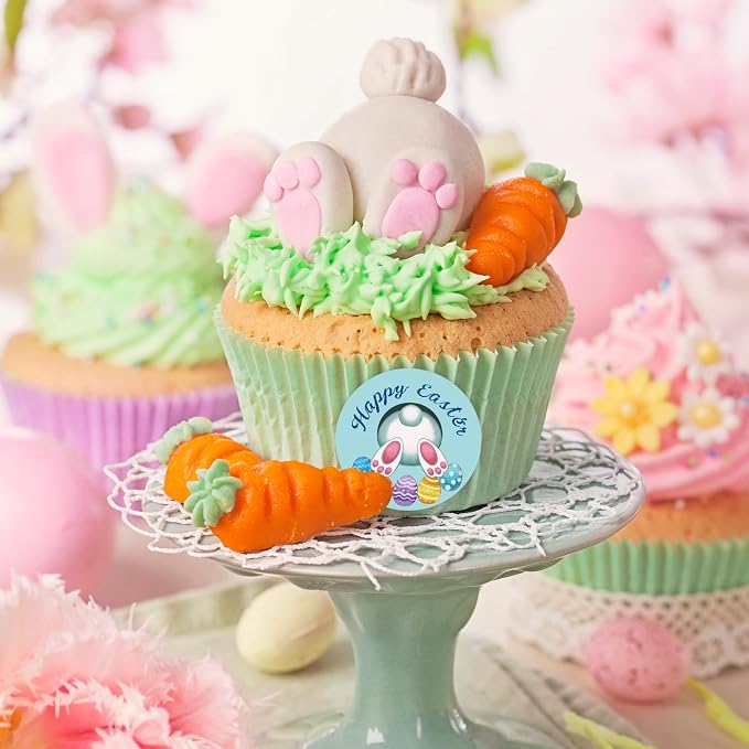 Louise Maelys 500 Pcs Easter Stickers Roll, 1.5 Inch Cute Egg Bunny Rabbit Holiday Lable, Happy Easter Adhesive Decoration Round Labels for Baking Card Gift Wrapping Envelope Craft Making