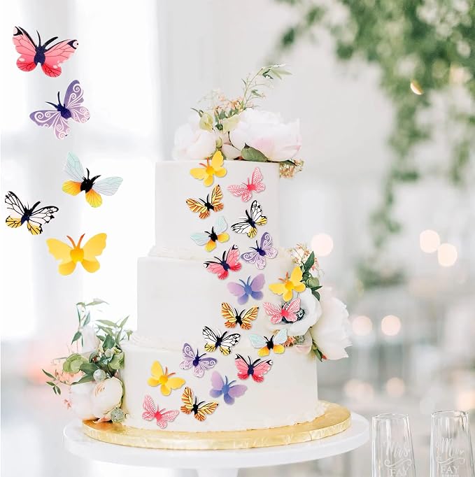 YOcity 72Pcs Edible Butterflies Cake Toppers Edible Butterfly Cupcake Toppers Wafer Paper Butterflies Edible Butterfly Cake Decorations for Wedding Birthday Party Cupcakes Decorating(Mix Color)