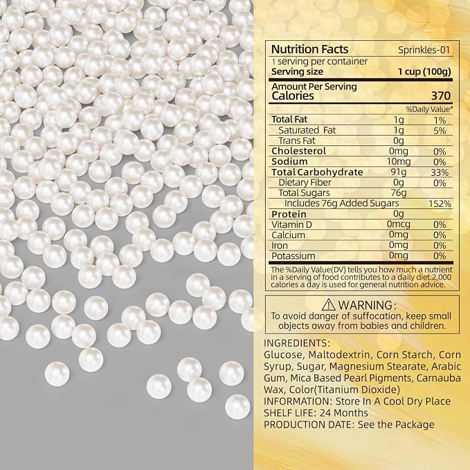 Bayep Edible Pearls for Cake Decorating 7mm White Sprinkles for Cookies, Baking, Ice Cream, Cupcake Topper Pearl Sprinkles Perfect for Wedding Party Valentines Christmas Holiday Supplies 3.52 Ounce
