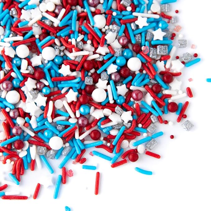 Sweets Indeed 4th of July Sprinkle Mix – Red White and Blue Patriotic Sprinkles for Baking & Decorating Cupcakes, Cookies, Cakes & Desserts – Memorial Day, Labor Day & Summer Party Topping – 4 ounces
