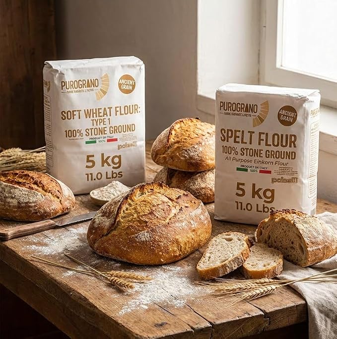 POLSELLI PuroGrano, 100% Stone Ground, Type 1 Soft Wheat Flour, 5 kg | Ancient Italian Grain For Sourdough Bread And Artisan Baking, Unbleached, Unbromated, No Additives, Product Of Italy.