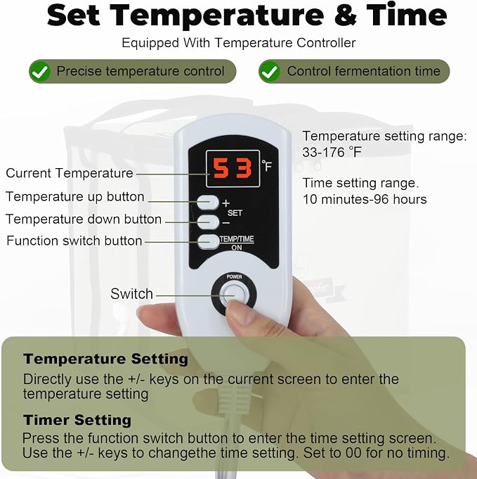 Bread Dough Proofing Box, Temperature Timer Control Bread Dough Proofer Kit Foldable Visible Sourdough Starter Warmer Home for Pizza Yogurt (30cm/11.8inch)