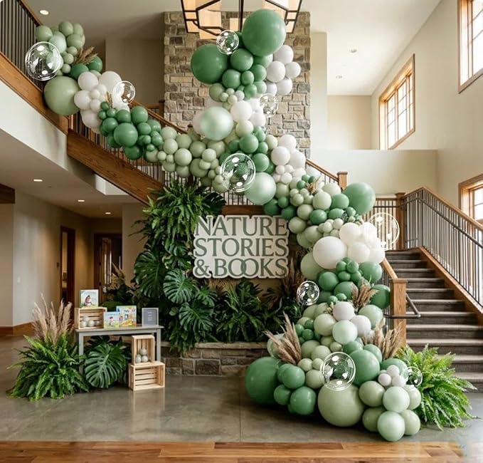 Green White Balloons Double Stuffed Dusty Green Bobo Pearl Balloon Arch Kit Latex Light Olive White Balloon Garland for Bridal Shower Birthday Baby Shower Wedding Anniversary Baptism Decor