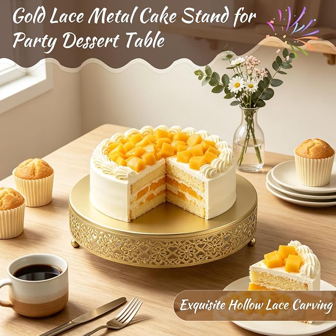 Cake Stand, Metal Round Cupcake Dessert Stand Cake Display Holder Cookies Fruit Serving Tray Decor for Wedding Party Birthday Baby Showers Anniversary (12in, Gold)