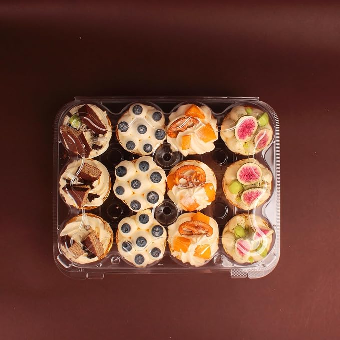 Cupcake Containers with Tall Dome Lids, Clear Plastic Stackable 12 Count Boxes, 6 Pack, Holds 72 Cupcakes