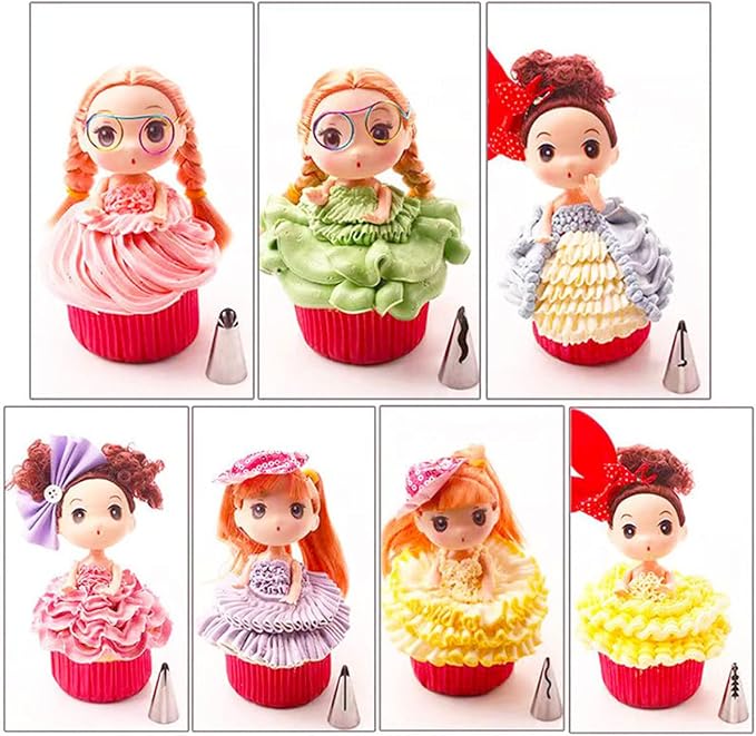 Haidong Ruffle Decorating Tube Set Stainless Steel Russian Ruffle Icing Piping Nozzles Set Pleated Skirt Piping Nozzles for Cake Dessert Pastry Decoration -7PCS