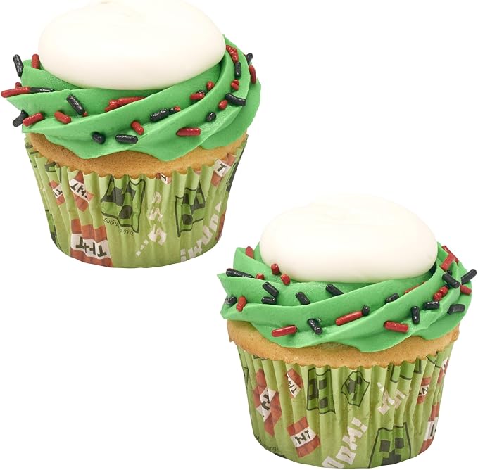48 x Minecraft Baking Cups By DecoPac | Standard Size Cupcake Liners | TNT Block | Greaseproof Paper Cases for Cupcakes, 1.8" x 1.25", Pack of 48