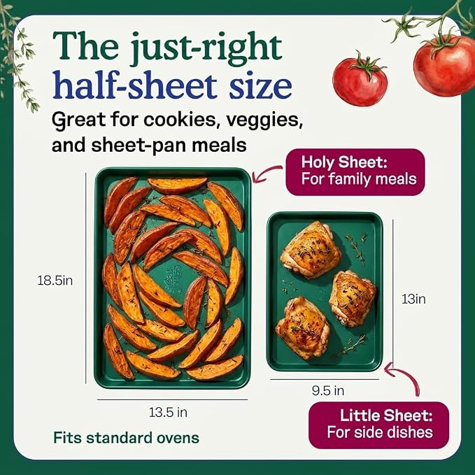 Great Jones Holy Sheet Pan (Broccoli) | Nonstick, Half-Sheet Pan | Aluminized Steel, 18.5" x 13.5" | For Baking, Roasting, & Broiling | Premium Bakeware with Even Heat Distribution | Dishwasher-Safe