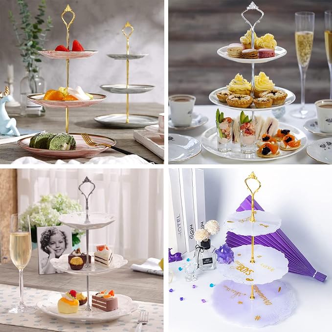 BetterJonny 6 Sets Cake Tray Stand Handle, 3 Tier Cake Stand Fittings Hardware Holder for Wedding and Party Making Resin Cupcake Dessert Platter Stand