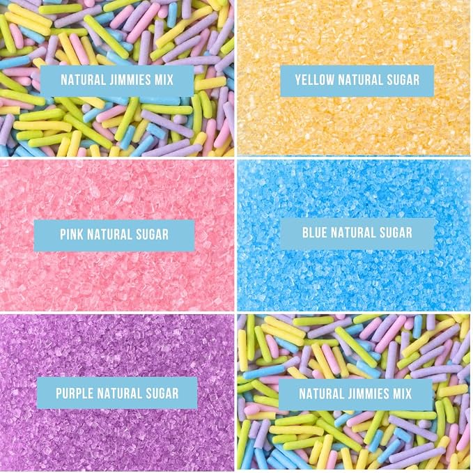 Sweets Indeed Dye Free Pastel Sprinkles 6 Cell, Yellow Blue Purple and Pink Sugar with Pastel Jimmies, No Artificial Dyes, Edible Cake Decorations Baking Ice Cream Cookies Cupcake Topper, 2.75 ounces