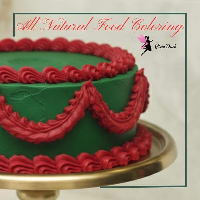 All Natural Red and Dark Green Food Coloring Powders Set | Perfect for cake decorating, cookie Frosting, Icing & Drinks | Dye Free, Plant-Based, Kosher, Flavorless | No Carmine, No Annatto | By Pixie Dust | 2 Jars (0.40 oz / 11g Each) 22gr Total