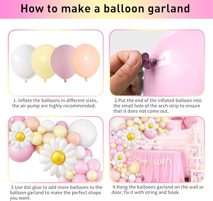 Daisy Flower Balloon Garland Arch Kit 137 pcs Groovy Flower Foil Balloons Boho Pastel Pink Yellow White Orange Birthday Party Decorations for Girls Bridal Baby Shower Wedding Carnival Holiday