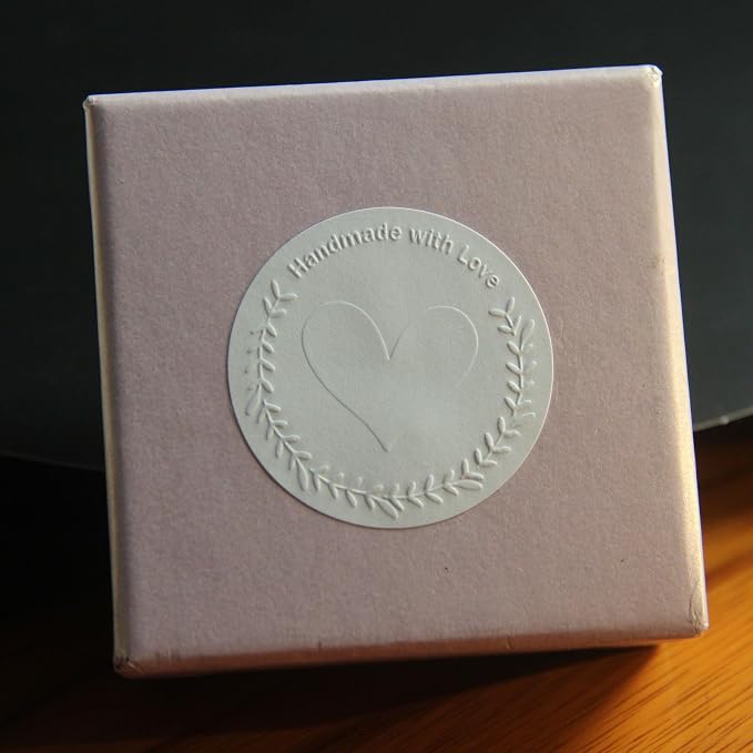 100x Embossed Made with Love Sticker Handmade Sticker Made with Love Label Handmade Label Shop Stickers Homemade Gifts Happy Mail Package Stickers Small Business Labels