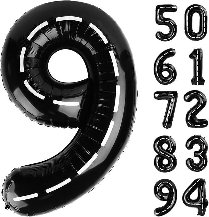 Race Car 9 Balloon, Number Balloons 40 Inch, 9th Black Giant Birthday Decorations for Boys, 19th 29th Party Decorations Supplies, Number 9 Balloon