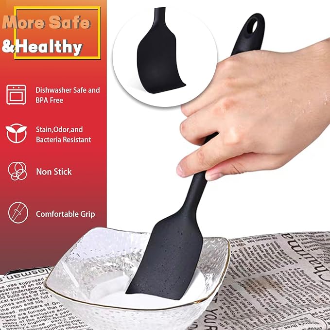 8 Pieces Silicone Spatula, 8.5 inch Non-stick Spatulas with Stainless Steel Core,Heat Resistant-500?, Food Grade Silicone, Dishwasher Safe, for Mixing,Cooking,Baking (Black)