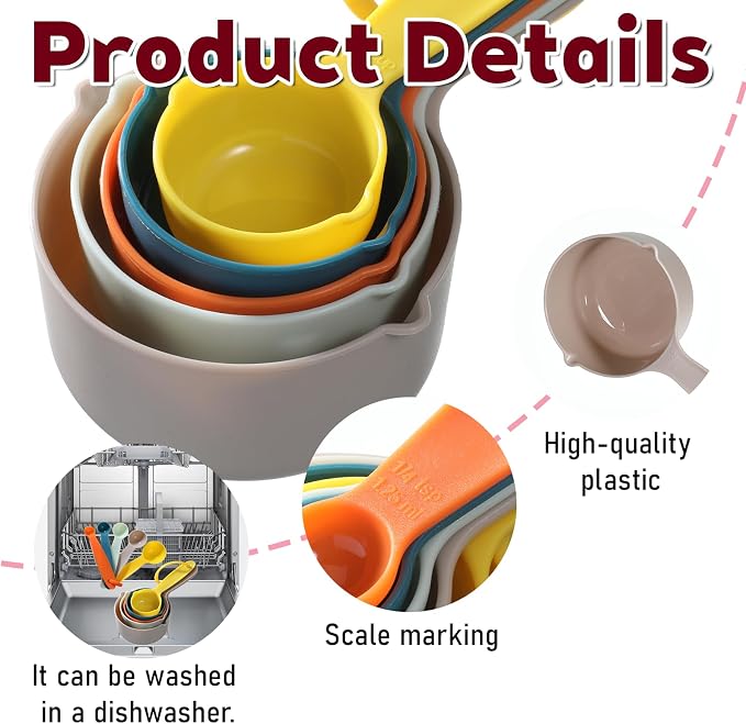 10Pcs Measuring Cups and Spoons Set Plastic Multicolor Measuring Cup and Spoon, 5 Cups & 5 Spoons Set Kitchen Cup and Spoon Essentials Gadgets for Cooking & Baking Color