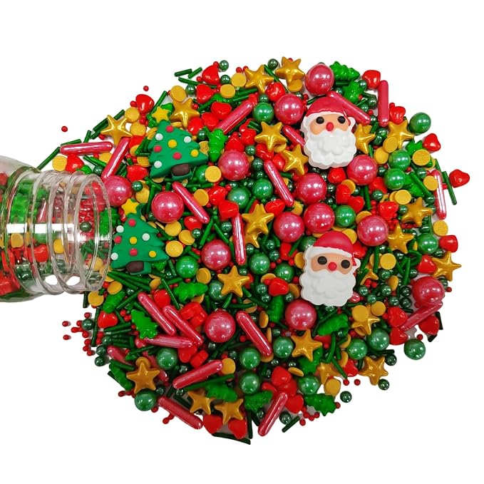 Christmas Tree Sprinkles for Cake Decorating Santa Claus Sprinkles Red Green Sugar Sprinkle for Cake Decorations Cupcake Toppers Baking Cookie Decorating Ice Cream Celebrations