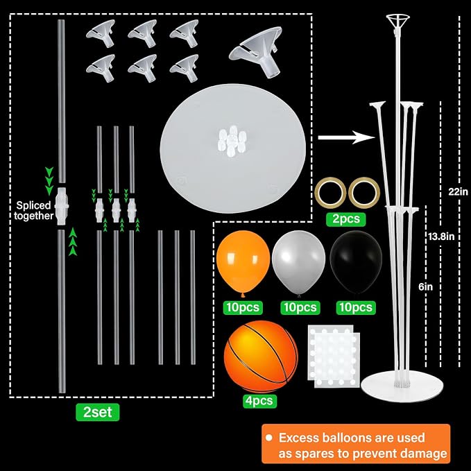 4 Sets Basketball Party Balloons Stand Kit with Basketball Foil Balloons Sport Theme Party Ball Balloon Centerpiece for Tables for Sports Themed Birthday Baby Shower Decoration