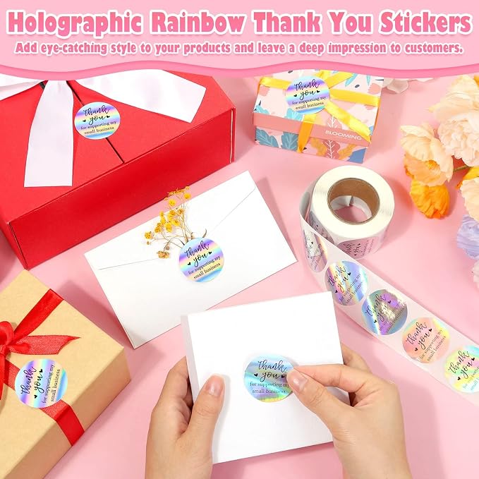 1000Pcs 1.5Inch Thank You Stickers, Holographic Thank You for Supporting My Small Business Stickers Thank You for Your Order Stickers Labels Packing Supplies for Baking Envelopes Gift Wraps Crafts