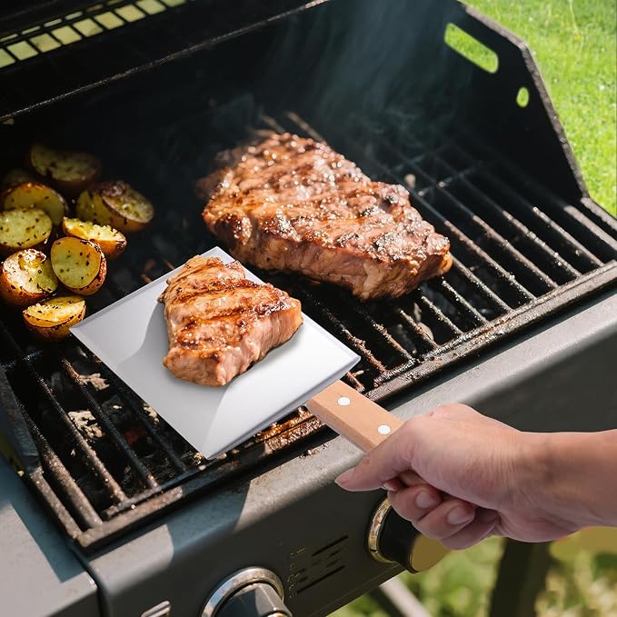 Flyisland Blackstone Bench Scraper and Grill Spatula Set, Stainless Steel Heavy Duty Hamburger Turner with Cutting Edges, Flat Top Griddle Pancake Flipper