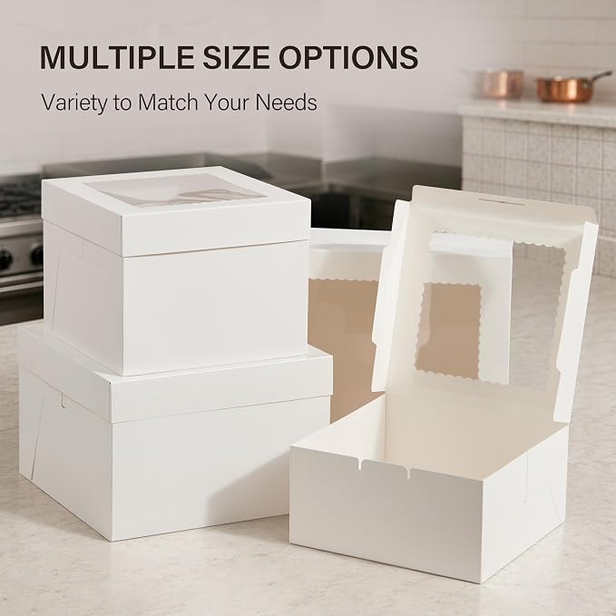Kootek 15pcs Cake Boxes with Window, 10 x 10 x 5 Inches Bakery Boxes Treat Cookie Dessert Boxes Pastry Box for Cake, Chocolate Covered Strawberries, Cupcakes, Donuts, Baked Goods