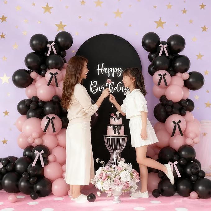 Pink Black Balloon Garland Arch Kit, 172Pcs Pink and Black Balloons for Coquette Birthday Wedding Baby Shower Bridal Shower Graduation Prom Party Decorations with Bows