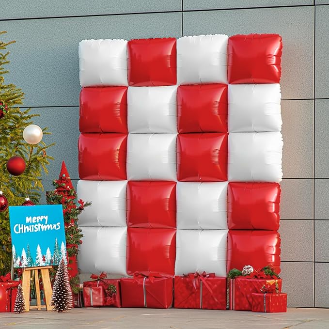 NISOCY 36PCS Red White Square Foil Balloons Wall Backdrop Double Sided Red Pearl White Balloons Arch Kit for Birthday Wedding Bridal Shower Valentine Anniversary Party Decorations