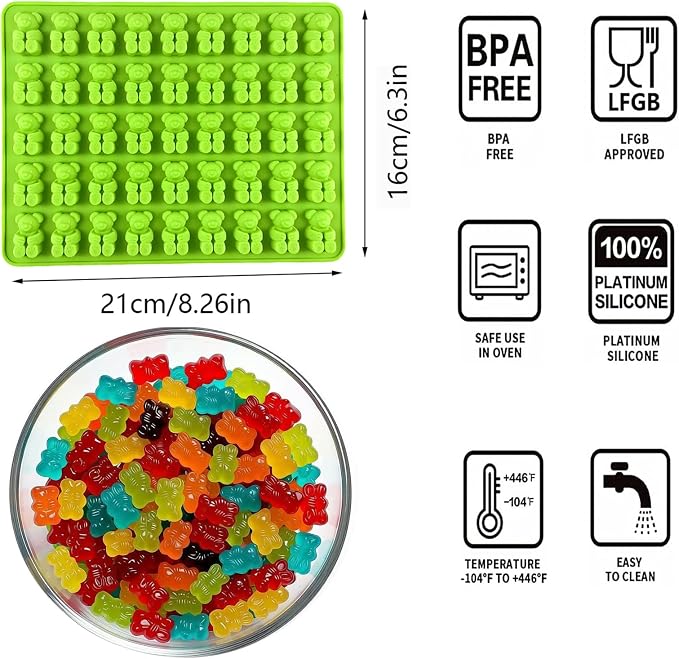 4Pcs Gummy Candy Molds - Silicone Gummy Bear Molds with 2Pcs Dropper,Non-stick and Bpa Free for Candy Chocolate Gummies Baking
