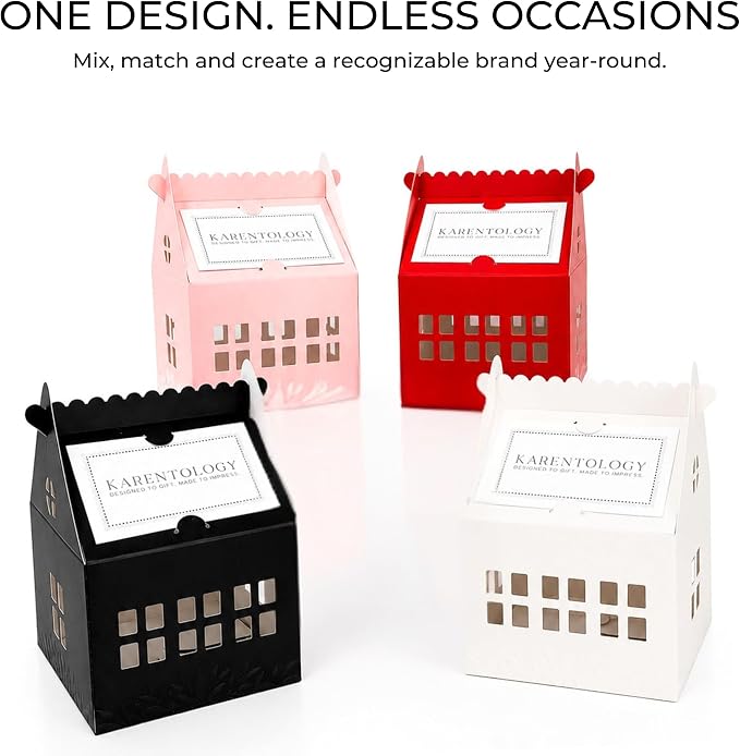30 Pcs Cottage House Cookie Boxes with Window & Business Card Holder, Black, 4 x 4 x 6 in Bakery Gift Boxes for Treats, Desserts, Party Favors & Realtor Pop By Gifts