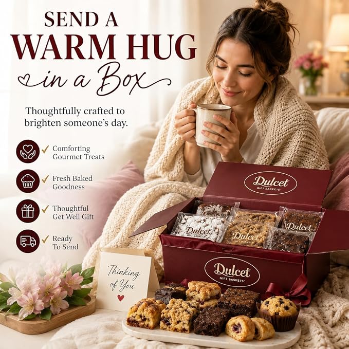 Dulcet Gift Basket – Premium Fresh Gourmet Baked Goods Gift Box for All Occasions – Assorted Brownies, Crumb Cakes, Rugelach & Muffins – Elegant Bakery Dessert Box