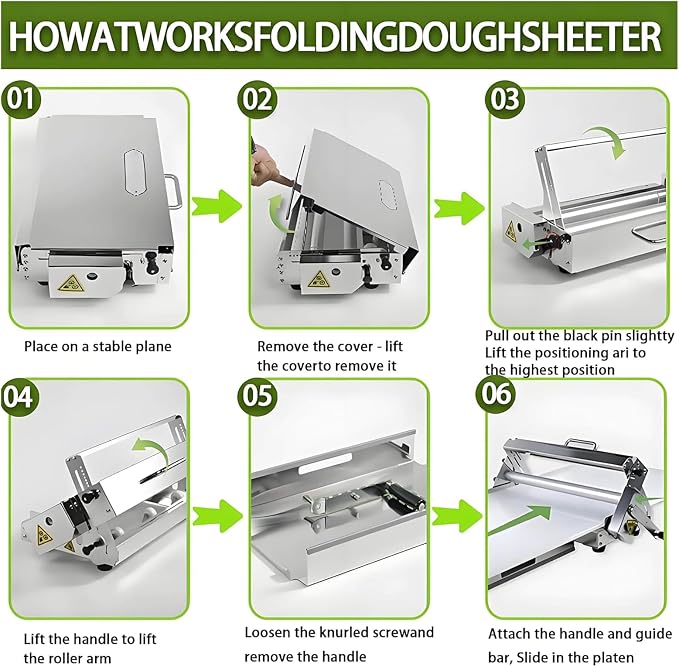 Manual Foldable Dough Sheeter Machine for Bakery, Pizza, Croissant - Stainless Steel Pastry Roller with Adjustable Thickness 0.5-17.5mm/0.5-27mm for Commercial & Home Use