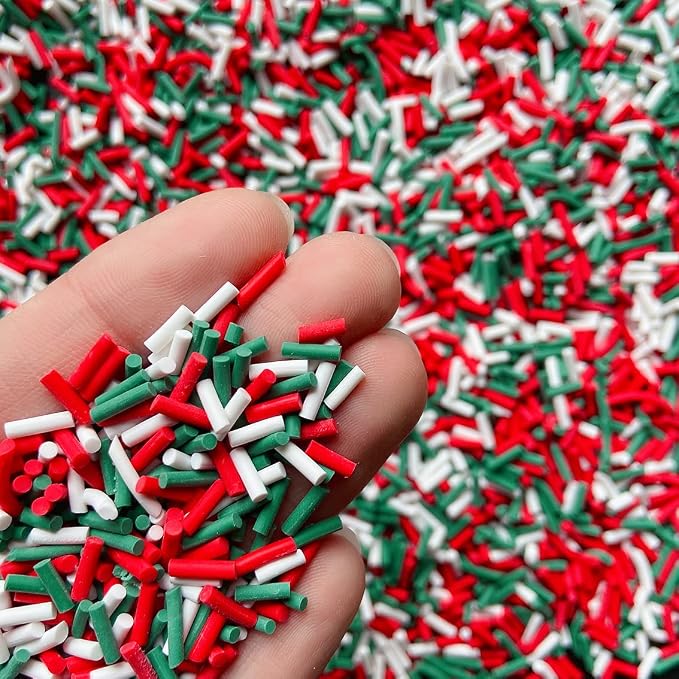 EHOPE 50g Fake Sprinkles Resin Sprinkles Fake Candy Sprinkles Clay Sprinkles Polymer Sprinkles Polymer Clay Slices for Nail Art DIY Crafts Cake Phone Case(White+Green+Red Sugar granules-26A)