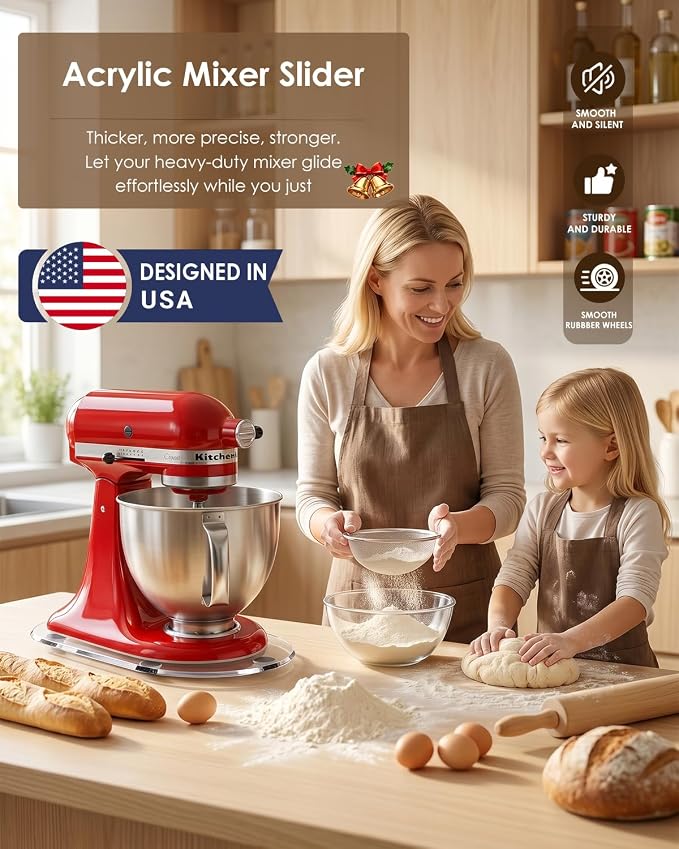 360°Rotating Mixer Slider Mat, Compatible with KitchenAid 5-8 Qt Bowl Lift Stand Mixer, Clear Acrylic Thickened Sliding Tray, Countertop Storage & Moving Accessories