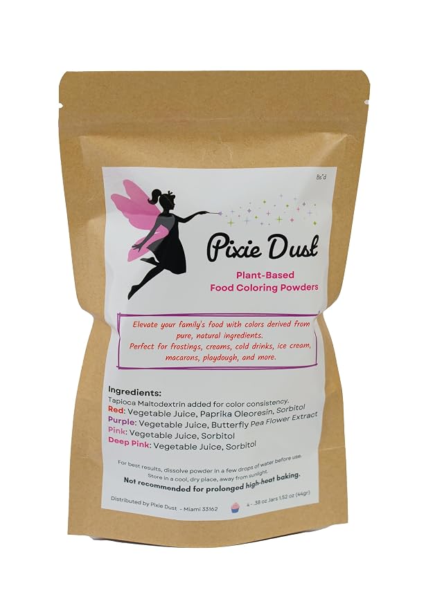 All-Natural Food Coloring Powder Set - Red, Pink, Deep Pink & Purple.| Perfect for cake decorating, cookie Frosting, Icing & Drinks | Dye-Free, Plant-Based, Kosher, Flavorless | No Carmine, No Annatto, No Propylene Glycol | By Pixie Dust | Large .35 oz...