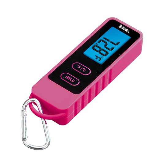 Taylor TruTemp Compact Digital Folding Meat Thermometer with Carabiner Clip for Grilling, BBQ, Kitchen & Food, Gadget Essential, Gifts, Pink
